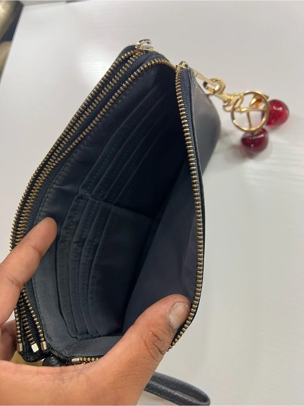 Coach Black Leather Wristlet Wallet with Cherry Charm